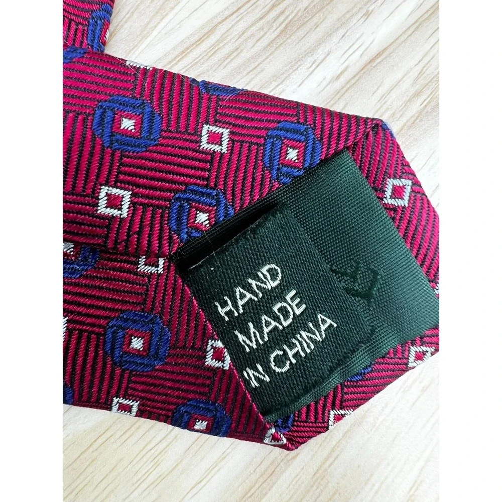 Lauren Ralph Lauren Silk Tie Red Blue Geometric Pattern‎ L:59.5